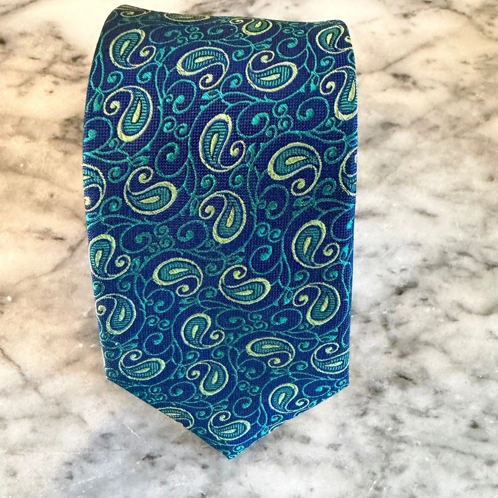 Ted Baker London‎ Men's  Blue Green Yellow Paisley Polka Dot 100% Silk Necktie